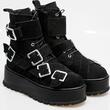 Bocanci EXCLUSIVES piele intoarsa neagra si catarame argintii