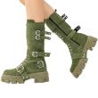 Bocanci piele intoarsa culoare kaki