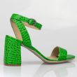 Sandale dama cu toc gros si barete din piele culoare verde