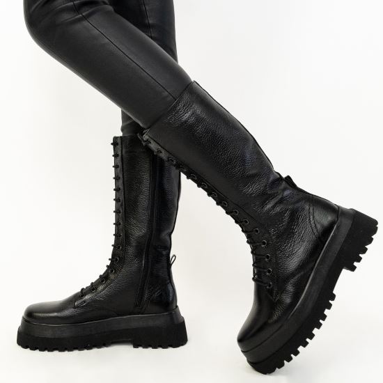 Bocanci inalti piele neagra BAD GIRL