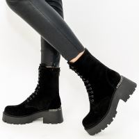 Bocanci negri din piele intoarsa BONITA 