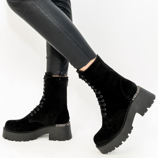 Bocanci negri din piele intoarsa BONITA 