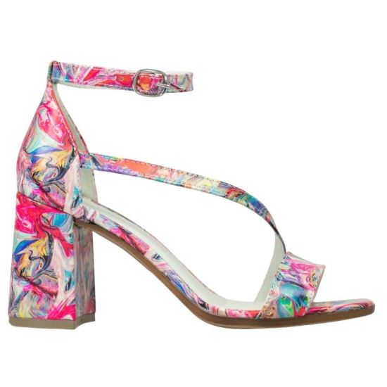 Sandale dama piele cu toc gros Loka Multicolor