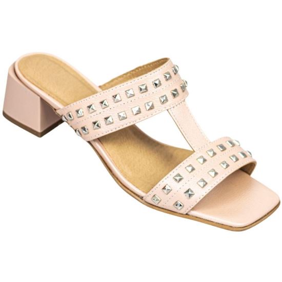 Papuci dama piele cu toc mic P325 Roz