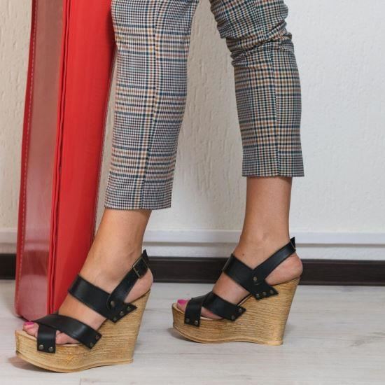 Sandale Dama cu platforma Negre din Piele Naturala, 2315