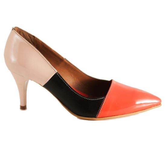 Pantofi dama eleganti, 1277 BEJ+NEGRU+CORAI, din piele naturala