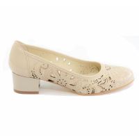 Pantofi dama perforati, F95 LAC BEJ, din piele naturala, 