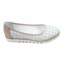 Balerini dama perforati, F259 ALB+NUDE, din piele naturala