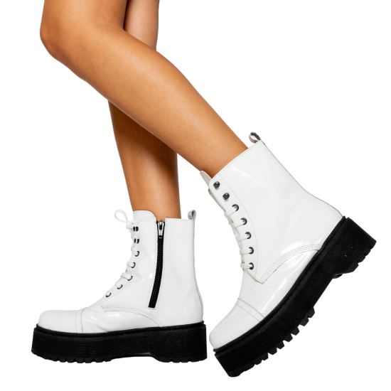 Bocanci AYSHA din Piele Lac ALB Lucios